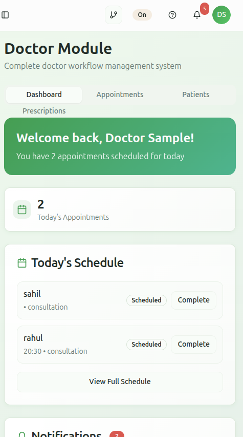 ZentroHMS doctor app dashboard