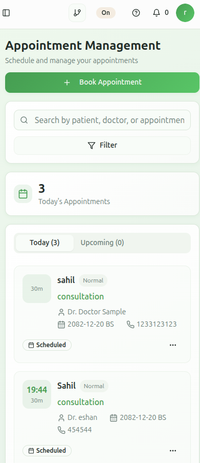 ZentroHMS patient app dashboard